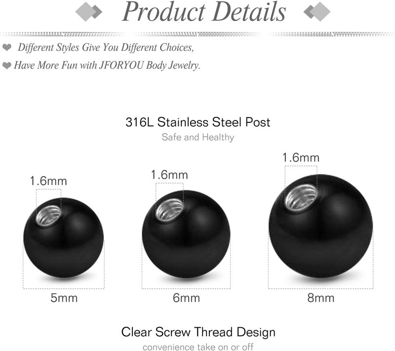 JFORYOU 14G Replacement Balls for Piercing Jewelry 18Pcs Externally Threaded Surgical Steel Balls Industrial Barbell Tongue Nipple Navel Belly Button Piercing Rings Parts 5MM-8MM - Image 2